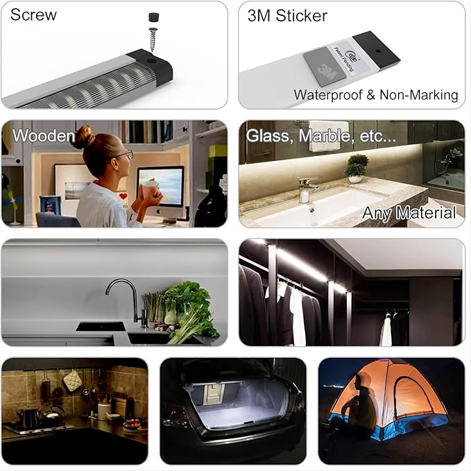 LED Under Cabinet Lighting Touch Under Counter Lights for Kitchen Built-in Adjustable Cable No Messy Wires! 4 Panel Cabinet Light 6500K 1800Lm Super Bright for Garage Pantry Closet Timer Smart Plug