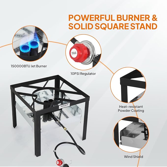 ROVSUN 80QT Turkey Fryer with Aluminum Boiler Steamer Basket & 150,000BTU Propane Burner, Outdoor Gas Deep Fryer & Seafood Crawfish Boil Pot Set with High Pressure Propane Regulator and Hose