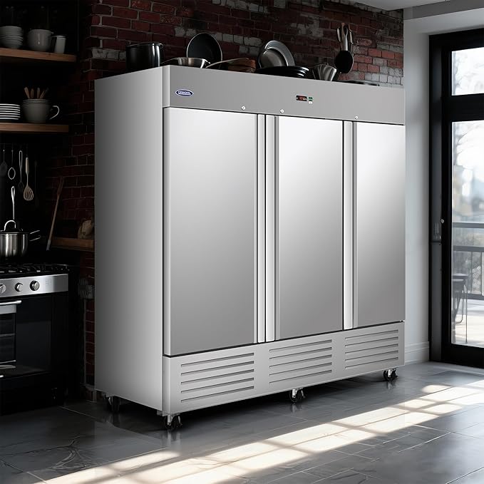 81"W Commercial Reach-in Upright Freezer - Low Noise & Energy Saving, Stainless Steel Freezer, 12 Adjustable Shelves, LED Lighting, 72 Cu.ft, Automatic defrost, Digital Temperature Control