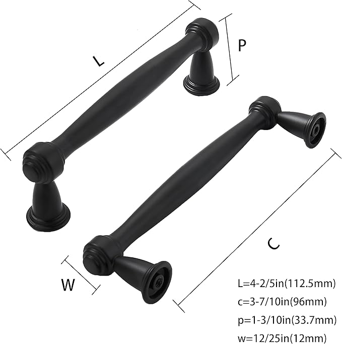 khtumeware 2 Pack 3-3/4 Inch(96mm) Black Cabinet Pulls Black Kitchen Matte Black Cabinet Handles Kitchen Cabinet Hardware for Cupboard Drawer Handles Dresser Pulls