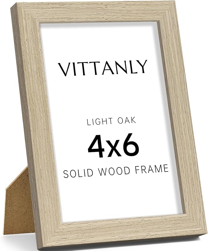 Vittanly 4x6 Picture Frame, Solid Wood Frame with Plexiglass, Includes 3.5x5 Mat, Wall Hanging or Tabletop for Photos, Home Decor, Light OAK, 1 Pack