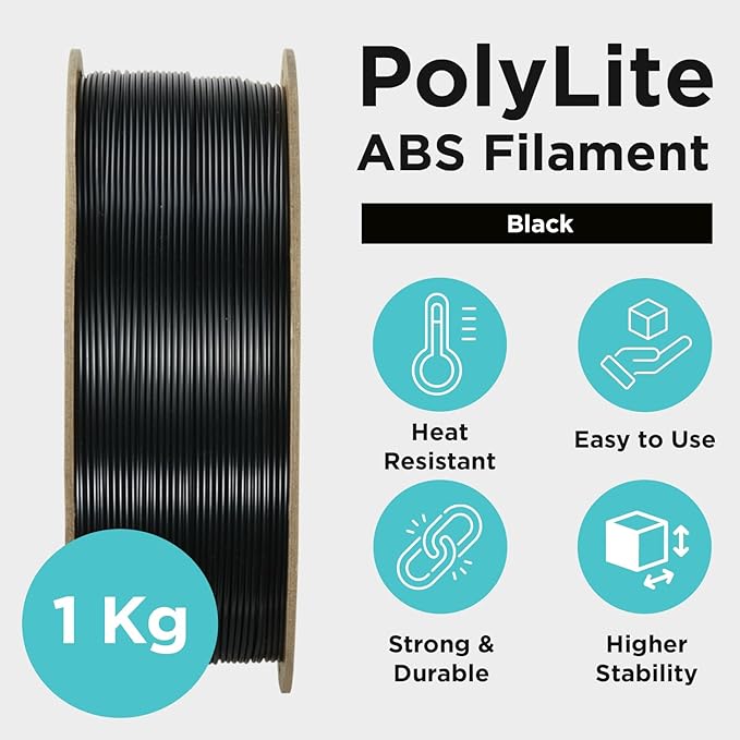 Polymaker ABS Filament 1.75mm Black 3D Printer Filament 1.75mm Heat Resistant 1kg - PolyLite ABS 3D Printing Filament 1.75mm, Strong & Durable, Dimensional Accuracy +/- 0.03mm