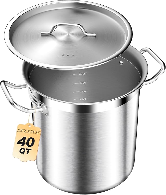 Large Stock Pot with Lid – Professional Stainless Steel Stockpot 40 Quart – Heavy Duty Cooking Pot for Catering, Soup, and Seafood Boil – Compatible with Most Cooktops