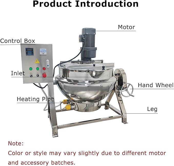 100L Jacketed Kettle 220V 1100W Commercial Electric Automatic Cooking Pot Tilting Jacketed Pot Three Phase with Mixer for Soup Sugar Jam