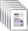 Americanflat 8x10 Picture Frame with Plexiglass - Set of 5 - Use as 5x7 Frame with Mat or Display 8x10 Photo Without Mat - Galleria Collection - Picture Frames for Tabletop or Wall - Silver