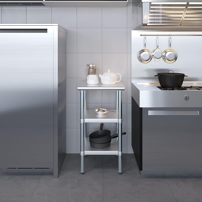 AmGood Stainless Steel Work Table with 2 Shelves | NSF | Metal Utility Table (18" Long x 24" Deep)