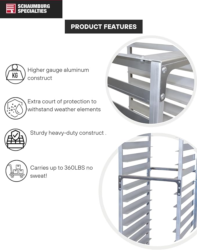 10 Pan 6" Spacing Commercial Aluminium Bun Racks, NSF Listed Heavy Duty Speed Rack for Bakery, Restaurant & Catering, 10 Tier 20.5" x 26" x 70" Speed Rack with Heavy Duty Plate Casters