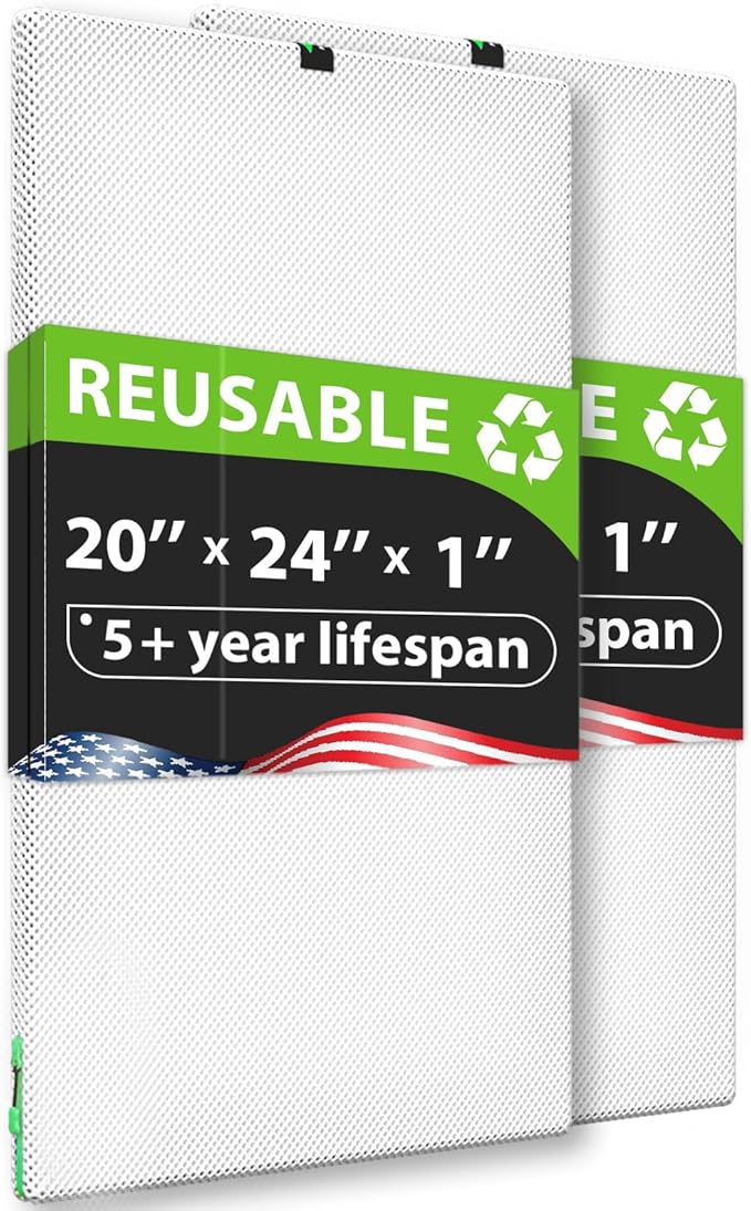 REair 20x24x1 Air filter Pro Kit, Washable and Reusable Air Filter 20x24x1 for AC HVAC Furnace, MERV 8 Air Filters Machine Washable & Dryer Friendly, AC Furnace Air Filter, Include 2 Filters&1 Frame
