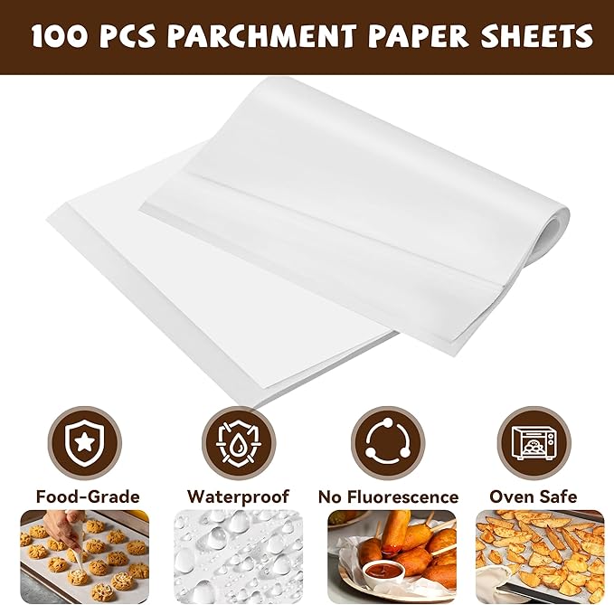 100pcs Air Fryer Parchment Paper Squares Baking Parchment for Cuisinart Air Fryer, white