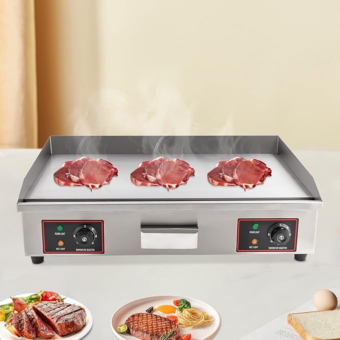 29" Commercial Electric Griddle, 110V 3000W Countertop Flat Top Grill with Adjustable Temperature Control 122-572℉, Electric Stainless Steel Countertop Flat Top Griddle for Home, Restaurant