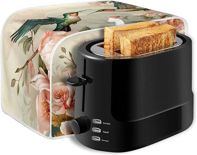 Hummingbird Flower Print 4 Slice Toaster Cover Dustproof Fingerprint Protectors Kitchen Accessories Decor