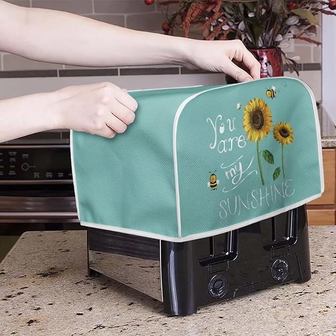 Sunflower Bee Toaster Cover 4 Slice Wide Slot Washable Bread Maker Covers Toaster Covers Kitchen Small Appliance Cover Stain Resistant