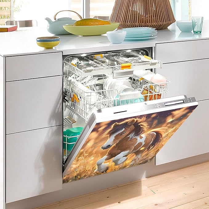 Horse Running Dishwasher Magnet Cover Front Dishwasher Cover Magnetic Home Cabinet Decals Appliances Stickers Refrigerator Decor, 23x26in