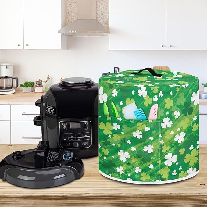 St. Patrick's Day Dust Cover for 8 Quart Dust Protection Easy Clean Pressure Cooker Cover Electric Appliance Kitchen Home Accessories, Green Leaf