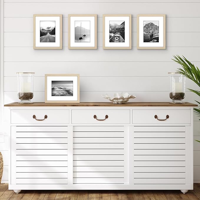 Americanflat 8x10 Picture Frame with Plexiglass - Set of 5 - Use as 5x7 Frame with Mat or Display 8x10 Photo Without Mat - Galleria Collection - Picture Frames for Tabletop or Wall - Natural Oak