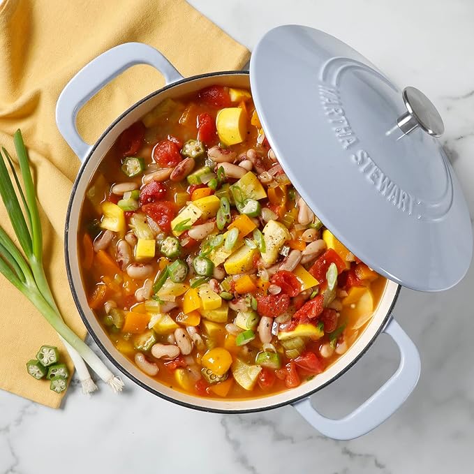 MARTHA STEWART Gatwick 7-Quart Enamel Cast Iron Dutch Oven Pot with Lid – Lavender Purple – Durable Heavy-Duty Dutch Oven for Slow Cooking, Braising & Baking