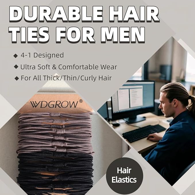 No Damage Hair Ties for Men,Women,Seamless, Large Comfortable Wear on Wrist, As A Bracelet,Stretchy,Braided,4 in 1 Design,For Thin,Thick Hair,Plastic-free,20Pcs(Grayblack)