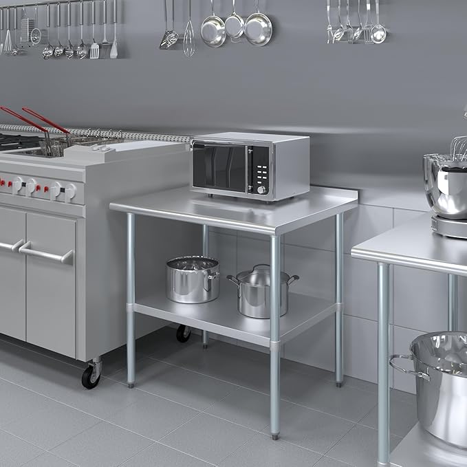 AmGood Stainless Steel Work Table with 1.5" Backsplash | Metal Kitchen Food Prep Table | NSF (36" Long x 30" Deep)