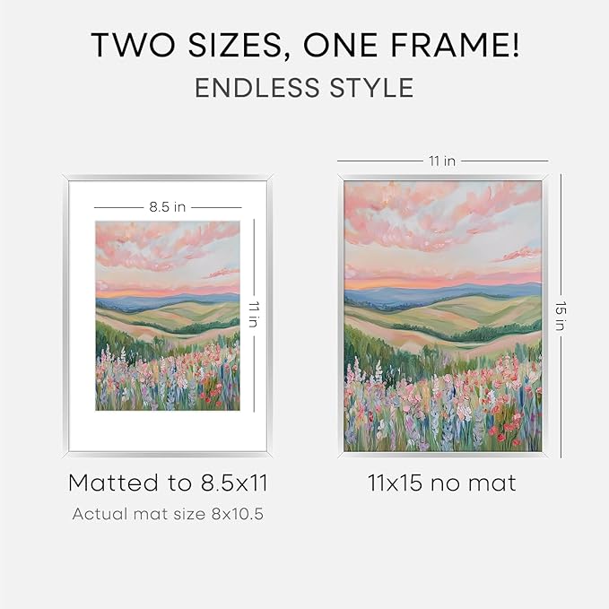 Homeforia 11x15 Picture Frame Silver, High End Metal 11x15 Frames with Mat 8.5x11, 11 x 15 Silver Poster Frames Matted to 8.5 x 11 inch Photo, 11by15 Hanging Frames, Tempered Glass, Wall Kit, Set of 3