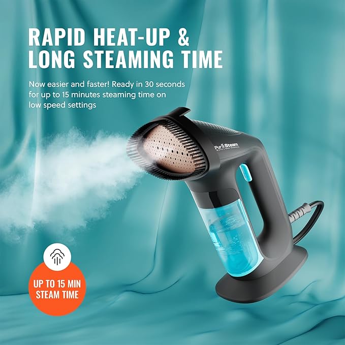 PurSteam SteamPulse Pro Handheld Steamer for Clothes, Portable Handheld Fabric and Garment Travel Steamer Iron Press Wrinkle Remover with Fabric Brush