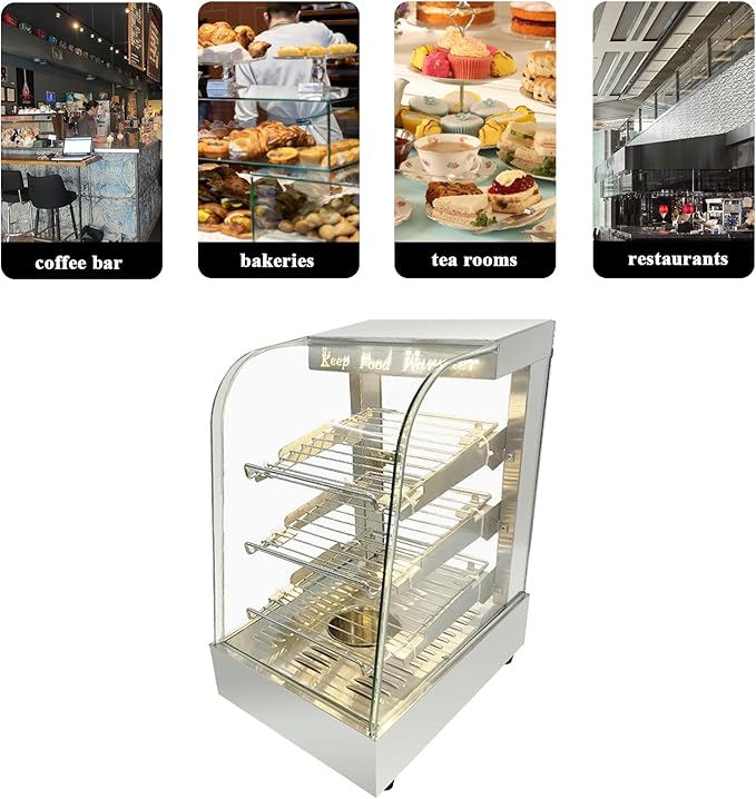 Countertop 15" Food Warmer Display Case 3 Shelf Hot Warming Showcase with Sliding Door and Water Tray,Commercial (15"(Silver))