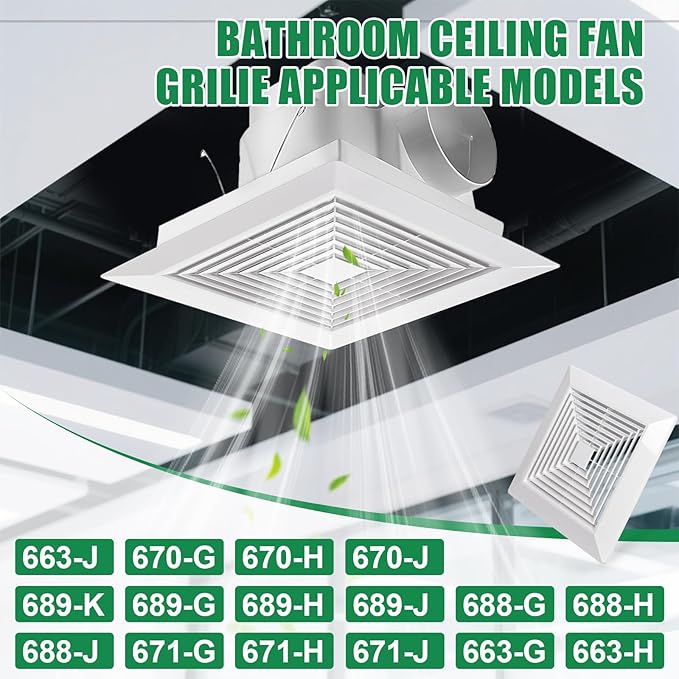( 1Piece 9" x 9"Inch Bathroom Exhaust Fan Cover with Spring, Square Ceiling or Wall Mounted Exhaust Fan, Ceiling Fan, Grille, Air Diffuser, Diverter Ventilation Hood, Replacement Accessories