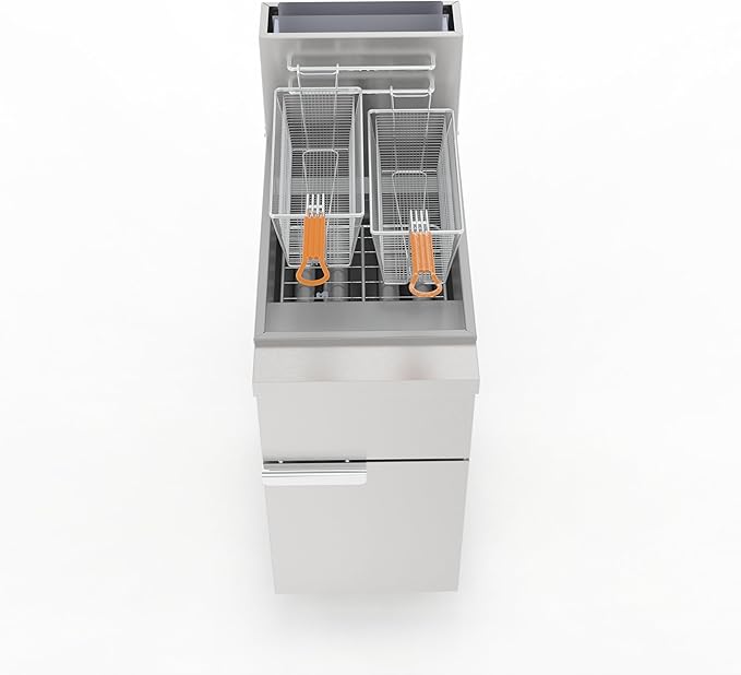 Commercial Natural Gas Deep Fryer, 120,000 BTU Stainless Steel Gas Floor Fryer with 2 Baskets, 50 LBS Capacity, 200°F-400°F, 4 Heating Tubes (Silver)