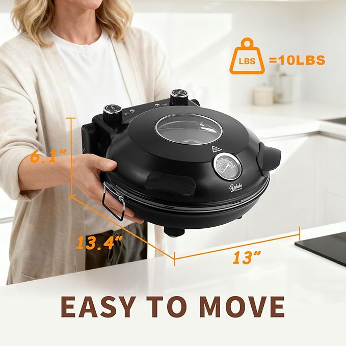 12" Electric Pizza Oven - Countertop Pizza Maker with Ceramic Stone, Heats up to 800°F, Portable Indoor Pizza Oven for Homemade Pizzas, Black