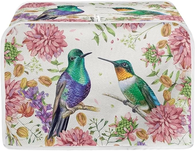 Hummingbird Floral Print Toaster 2 Slice Cover Fingerprint Protection Waterproof Toaster Dust Cover Kitchen Accessories Decor