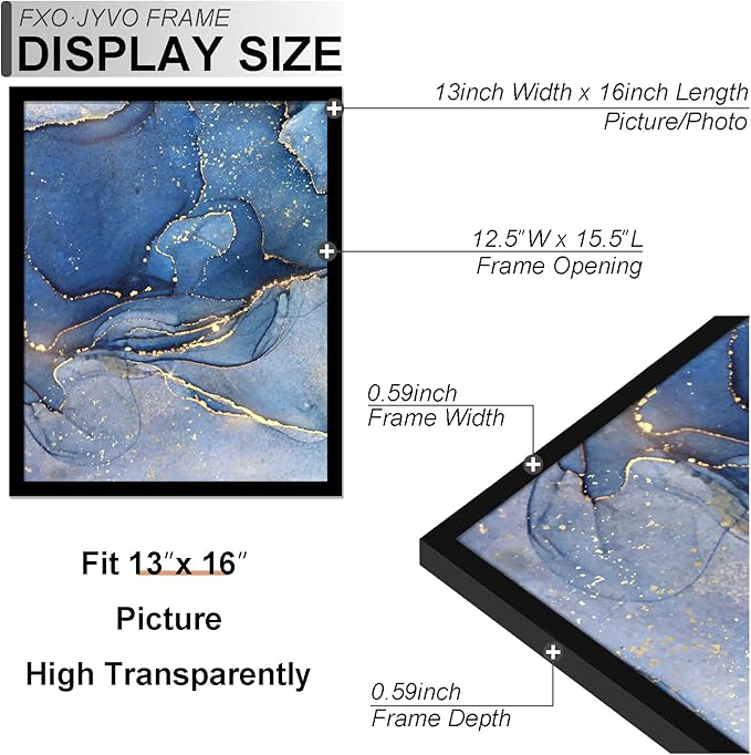 13x16 Picture Frame Set of 3, Black Frame for 13 x 16 Inch Picture Poster Photo, Light Weight and High Transparent 13 by 16 Frame for Wall - 3 Pack/Black/13 x16