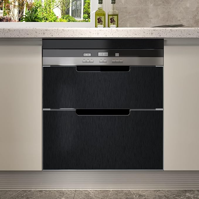 CRE8TIVE Brushed Black Stainless Steel Contact Paper Peel and Stick Thick Metallic Wallpaper Heat Resistant Self Adhesive Black Contact Paper for Kitchen Backsplash Appliances Fridge Covers 12"x354"
