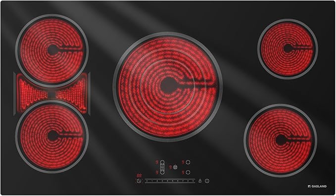 GASLAND 36 Inch Electric Cooktop, 5 Burners Glass Stove Top, ETL & FCC Certificated, 9200W Built-in Radiant Ceramic Cooktop, Slide Touch Control, Child Safety Lock, Hot Surface Indicator, 240V