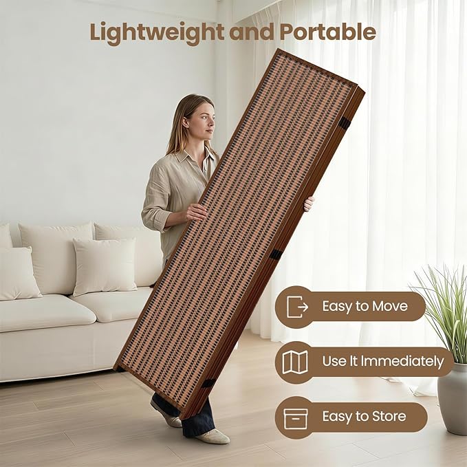 5 Panel Room Divider and Extra Wide Folding Privacy Screen, 79" W x 67" H, Bamboo Room Divider for Room Separation.