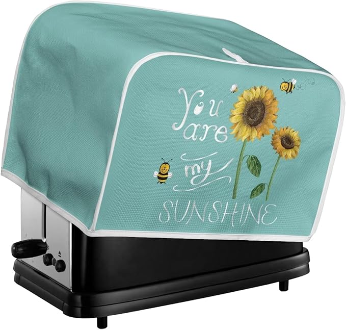 Sunflower Bee Toaster Cover 4 Slice Wide Slot Washable Bread Maker Covers Toaster Covers Kitchen Small Appliance Cover Stain Resistant