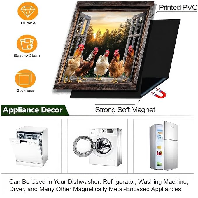 Farm Rooster Dishwasher Magnet Cover Washers Fridge Panel Sticker 23x26 Inch Rooster Refrigerator Decals Kitchen Decor Home Appliances Decor Stickers Magnetic Farm Chicken Dishwasher Cover