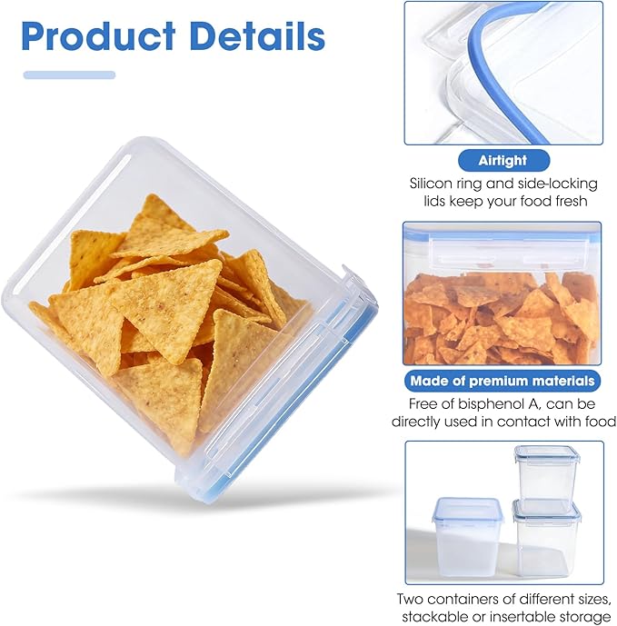 2 Pack Chip Containers for Pantry, Chip Storage Containers Suitable for Corn Chips, Potato Chips, Snacks, Grains, Sugar and Flour, 5.2L/175 Oz, Snack Storage Containers for Pantry, Fridge, and Cabinet