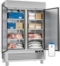 VEECOOL 54" W Commercial Reach in Freezer WiFi Enabled with Smart App Control, 49 Cu.Ft Fan Cooling Stainless Steel Solid Door Upright Freezer for Commercial Restaurant Cafe Kitchen Garage