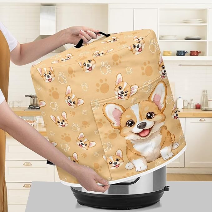 Cute Corgi Pressure Cooker Cover Instant Pot Accessories Instant Pot Kitchen Appliance Dust Cover with Pockets for Rice Cooker Air Fryer Slow Cooker Dust Covers for Kitchen Size M