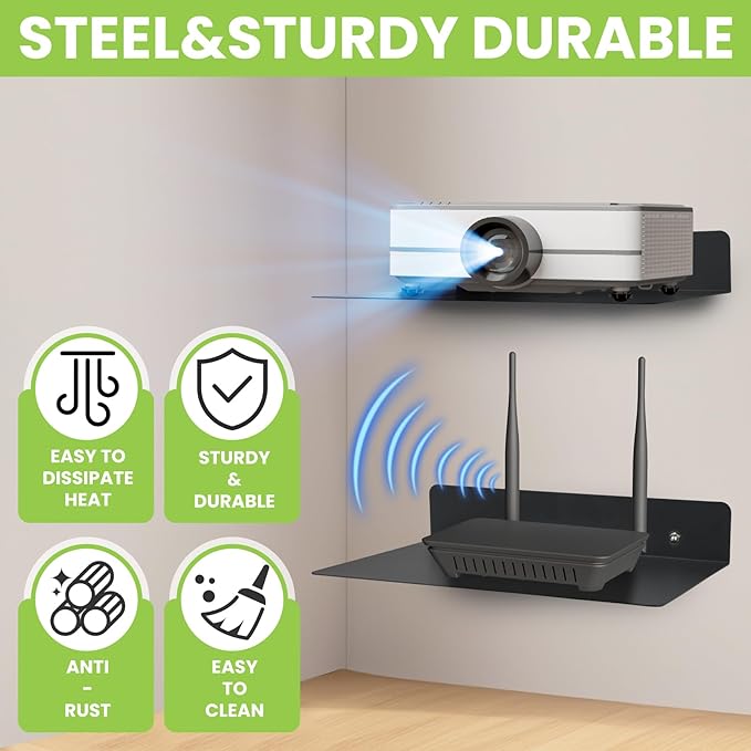 Steel Floating Shelves for Wall,Small Wall Shelf，Suitable for Bedroom, Living Room, Bathroom, Kitchen, Office (Black, 11.81x8.46 in)