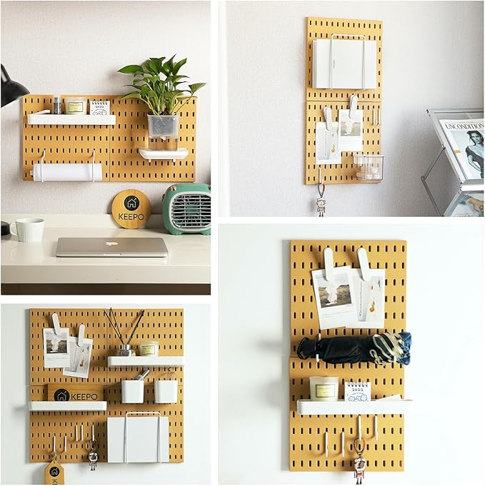 Keepo Pegboard Combination Kit, Pegboards and Accessories Modular Hanging for Wall Organizer, Crafts Organization, Ornaments Display, Nursery Storage, Peg Board (Tan Brown, 22″×22″)