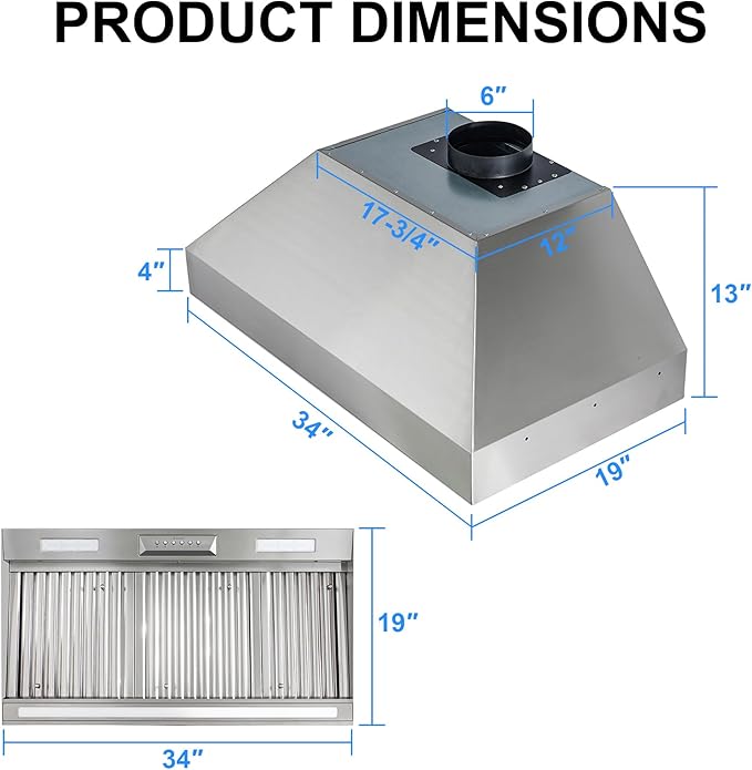 Akicon Range Hood Insert 36 Inch with Heater Sensor, 600 CFM Bulit-in Kitchen Vent Hood with 4 Speeds, Ultra-Quiet Duct Stove Hood 3CCT LED Lights and Dishwasher Safe Filters