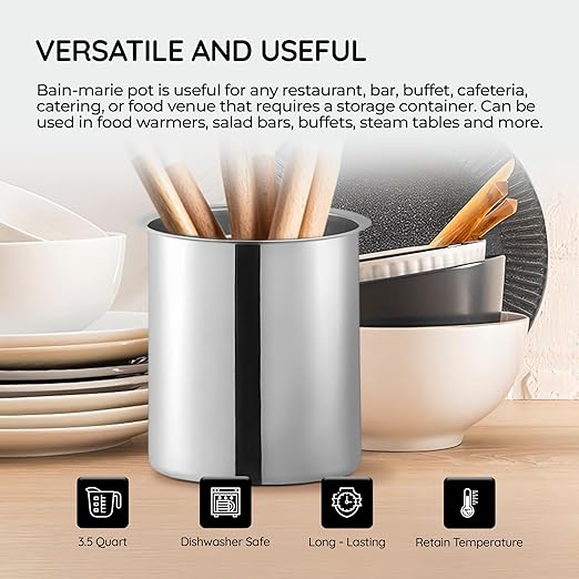OCS Parts 3.5 Quart Bain Marie Pot | 7-3/4" x 5-11/16" Stainless Steel Pot for Warm or Cold Food, Sauces, Soups, or Organizing Cooking Utensils