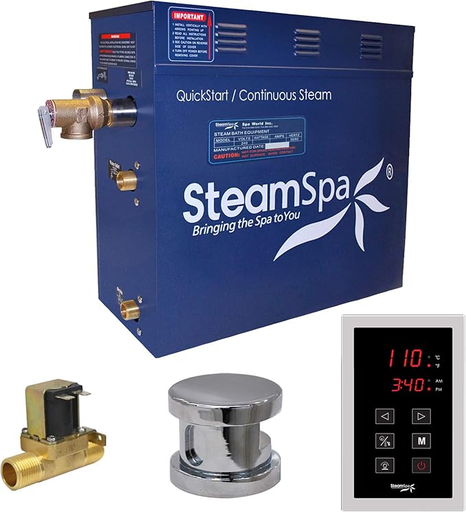 STEAMSPA 6kW Steam Sauna Generator Sentry Series 240V Steam Generator with Touch Screen, Steamhead, Built-in Steam Shower Auto Drain, ACU Quickstart Steam Bath Generator (Chrome)