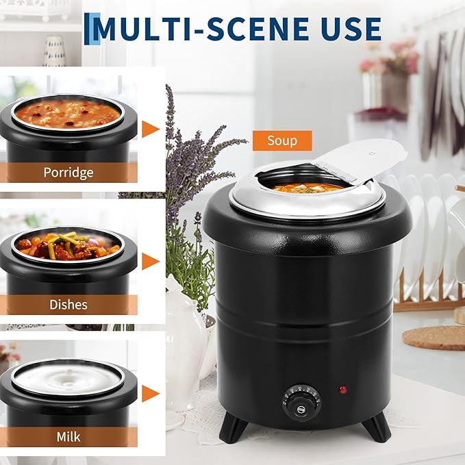 10.5QT Commercial Grade Soup Warmer Kettle with Hinged Swing Lid and Detachable Stainless Steel Insert Pot, Electric Soup Pot for Restaurants, Catering, Buffet, Party, Big Family
