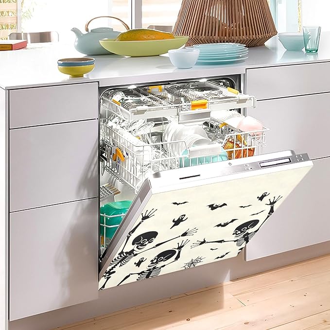 Halloween Skeleton Dishwasher Magnet Cover Panel,Skull Ghost Magnetic Dishwasher Covers Refrigerator Sticker Decal Halloween Decorative Washing Machine Cover for Home Kitchen,23x26in