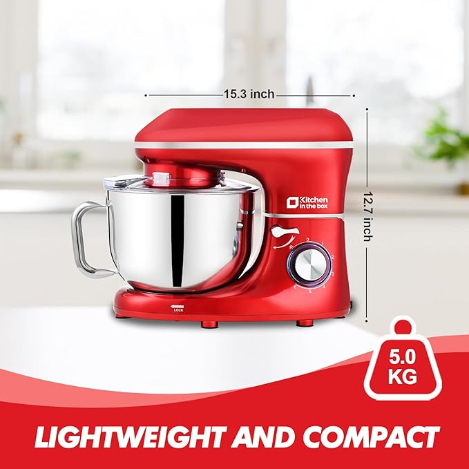 Kitchen in the box Stand Mixer, 6.5QT 660W Kitchen Electric Mixer, 6-Speed Tilt-Head Food Mixer with Dough Hook, Wire Whip and Beater (Red)