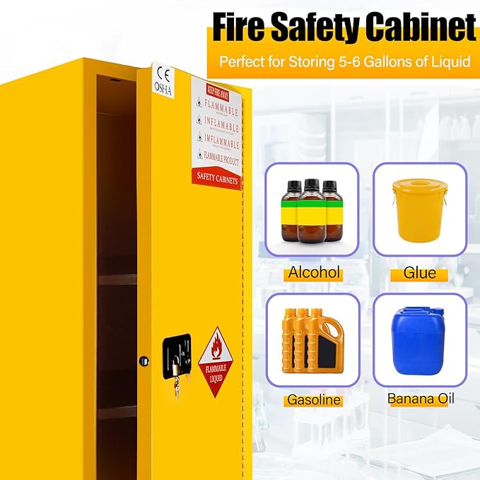 Flammable Storage Cabinet 50 Gallon Yellow, Galvanized Steel Heavy-Duty Hazardous Storage Cabinet, Dual Vents & 3-Point Lock for Warehouses, Industrial Use & Residential Garages