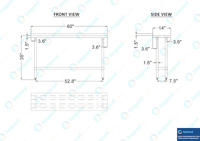 AmGood 60" Long x 14" Deep Stainless Steel Work Table with 1.5" Backsplash | Metal Kitchen Food Prep Table | NSF