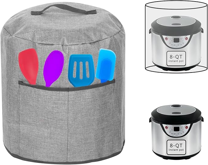 Air Fryer Dust Cover, Waterproof Insulated Protective Cover Bag with Pocket and Handle for Electric Pressure Cooker Air Fryer Rice Cooker Steamer, 38 x 38.7 cm(Grey)
