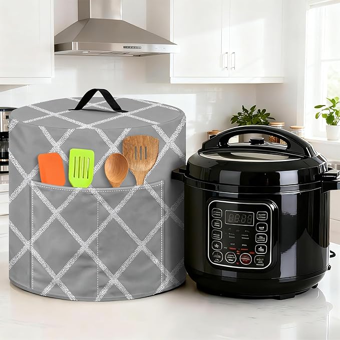 Kitchen Appliance Accessories Dust Cover for 3-6-8 Quart Instant Pot, Pressure Cooker, Air Fryer & Crock Pot,Decorative Appliance Cloth Cover with Top Handle & Storage Pockets (Grey, 6 Quart)